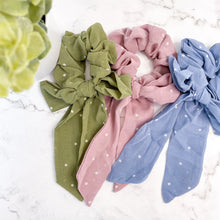 Load image into Gallery viewer, Haven Dainty Polka Dot Long Bow Scrunchie
